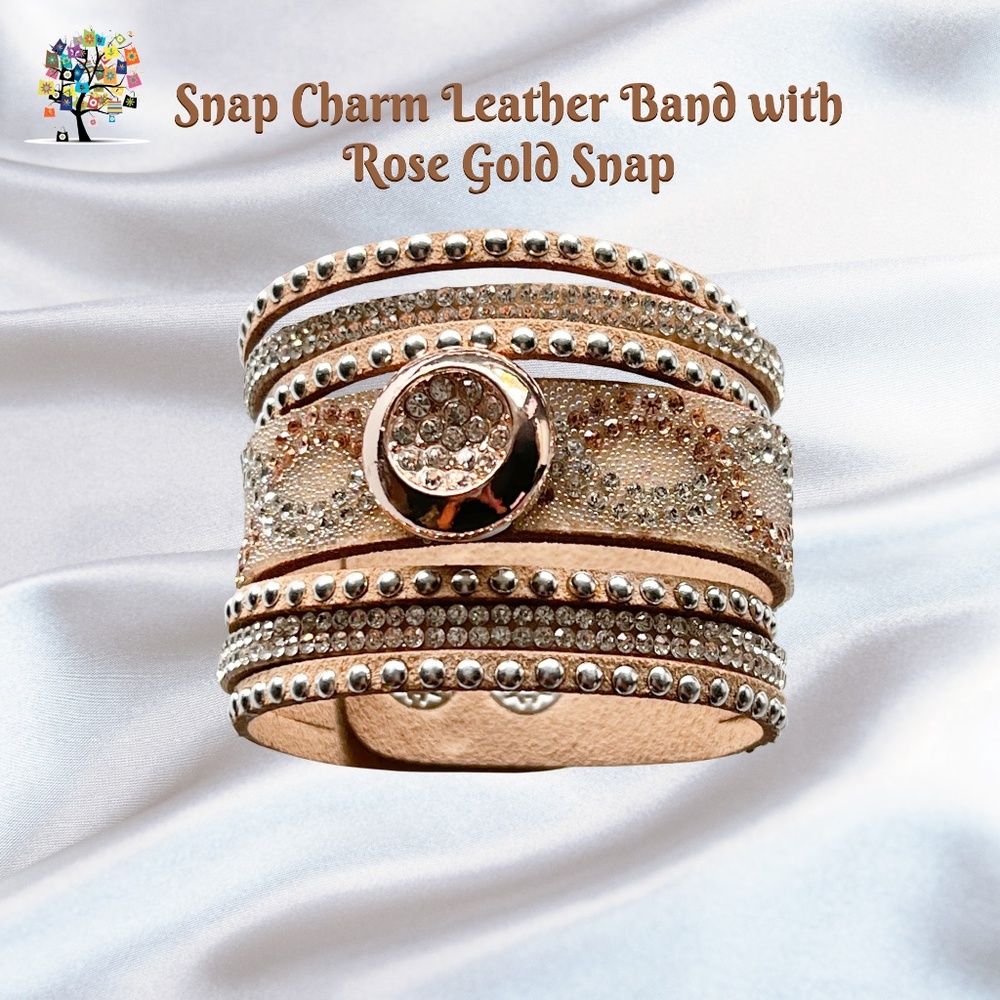 Snap Charm Boho Leather Bracelet with 3/4" Standard Snap Adjustable Two Sizes